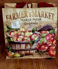 Earthwise "Farmers Market" Apples PVC Reusable Tote Bag 13"x14"x8"