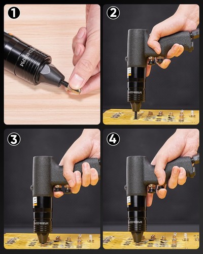 4-in-1 Pneumatic Rivnut Gun Kit 10-24/1/4/5/16/3/8 + 20 Mandrels ...