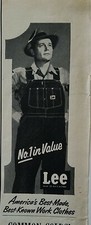 1953 men's Lee blue jeans bib overalls best made known work clothes vintage ad