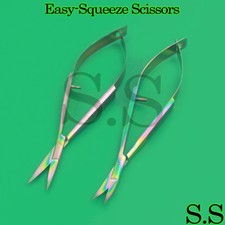 Set Of 2 Embroidery Snip Scissors Rainbow Colored Titanium Spring Snip Curved