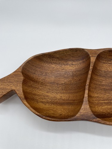 Monkey Pod Carved Wood Woods Honolulu Hawaii Snack Tray Peapod MCM Retro - Picture 2 of 5