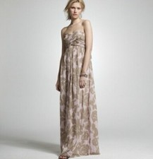 J. Crew Rose  100% Silk Chiffon Long Maxi Dress Sweetheart Neck Gown Size 0