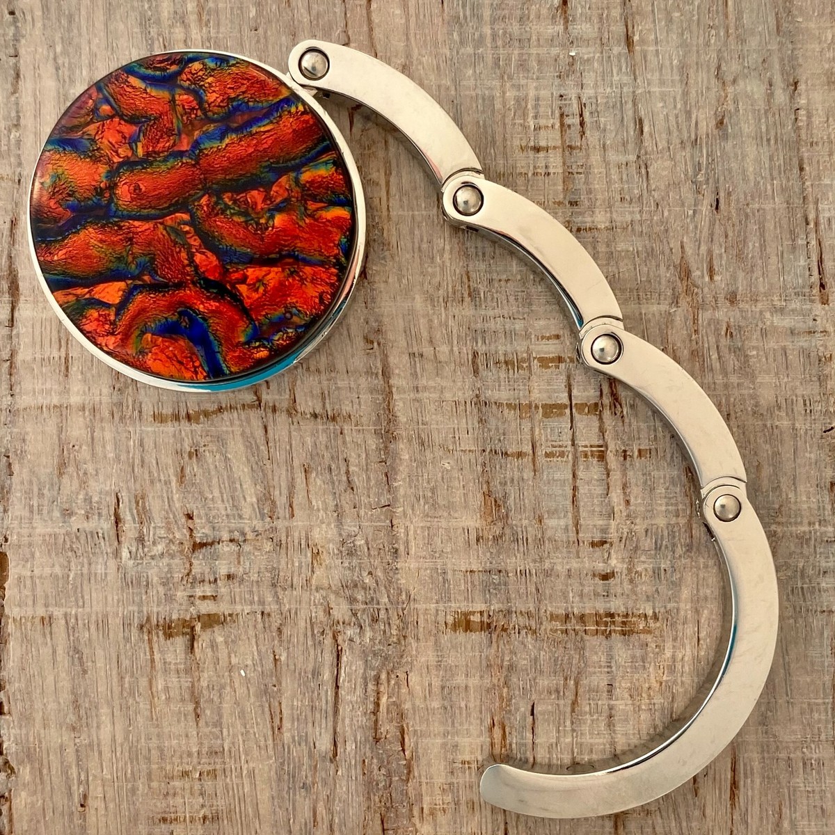 Folding Purse Hanger Fuse Dichroic Art Glass Jewelry Red Handmade