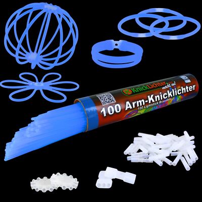 100 blaue Arm-Knicklichter Set + TopFlex, 3fach & 2 Kreisverbinder | Geprüft