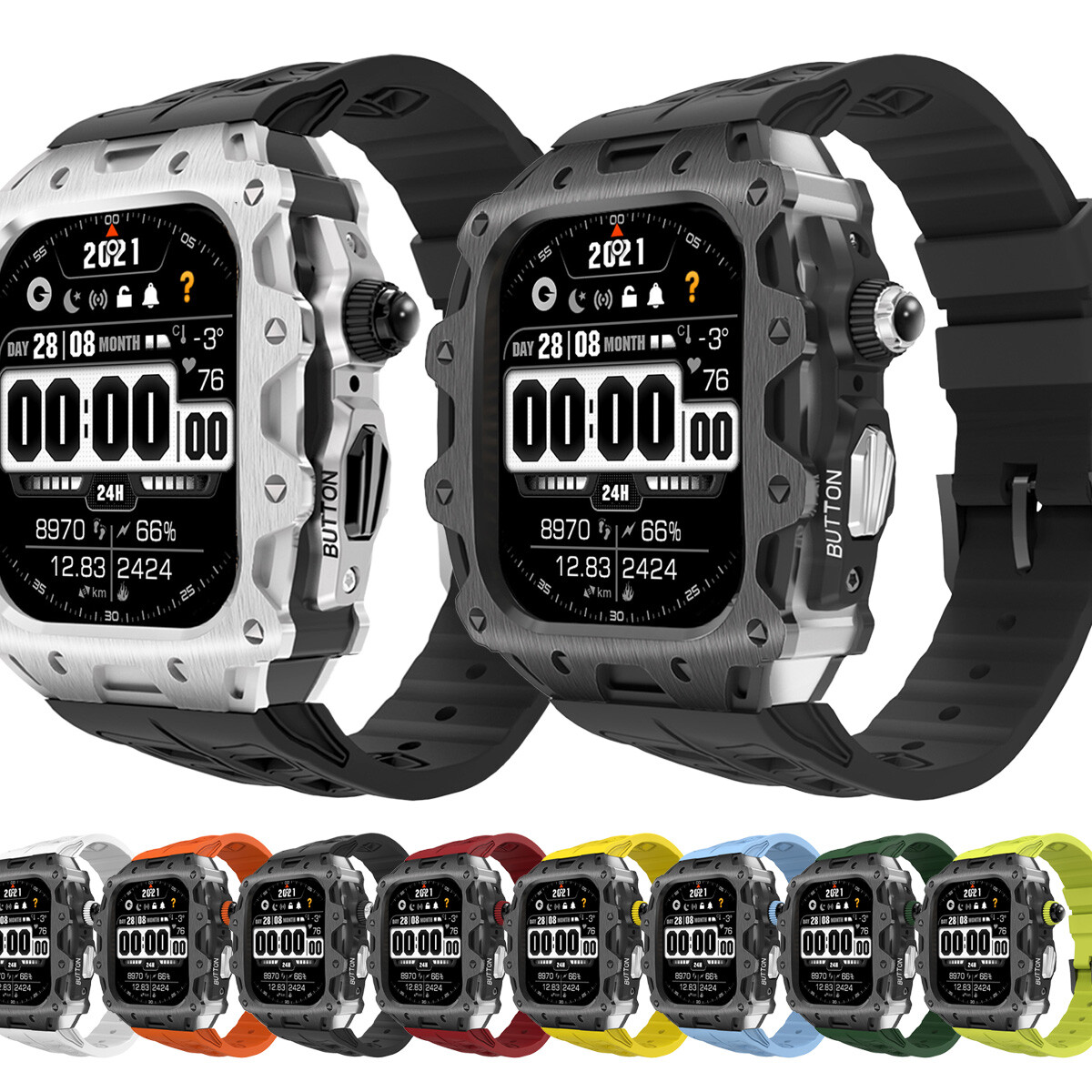 Full Protective Cover Metal Case Silicon Band for Apple Watch 10 