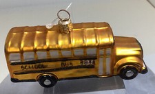 School Bus Blown Glass Tree Ornament made in Poland