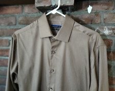 Geoffrey Beene Mens Long Sleeve Dress Shirt Brown/Tan Regular Fit, Size 16 34/35