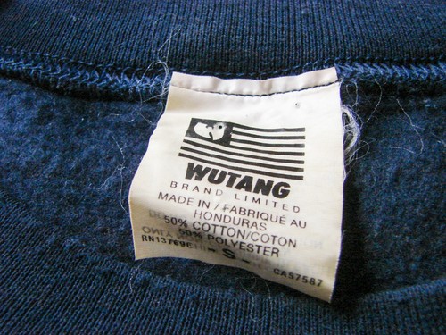Men's Vintage 90s Wutang Brand Wu Wear Dark Blue Graphic Print Halo Logo Sweater - Picture 4 of 5