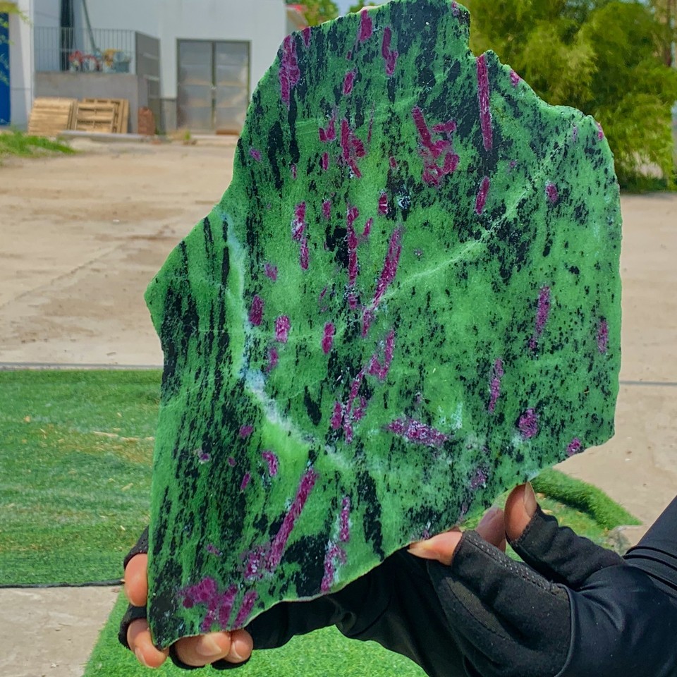 2.91LB Natural green Ruby zoisite (anylite) slice crystal slab sample