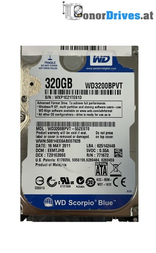 Western Digital WD3200BPVT-55ZEST0 - 320 GB - SATA - PCB 2060-771672-004 Rev. A*