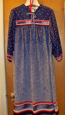 NEW Women s Dress 16, 3/4 Sleeve Shift Navy Blue, White & Red Polka Dot N354