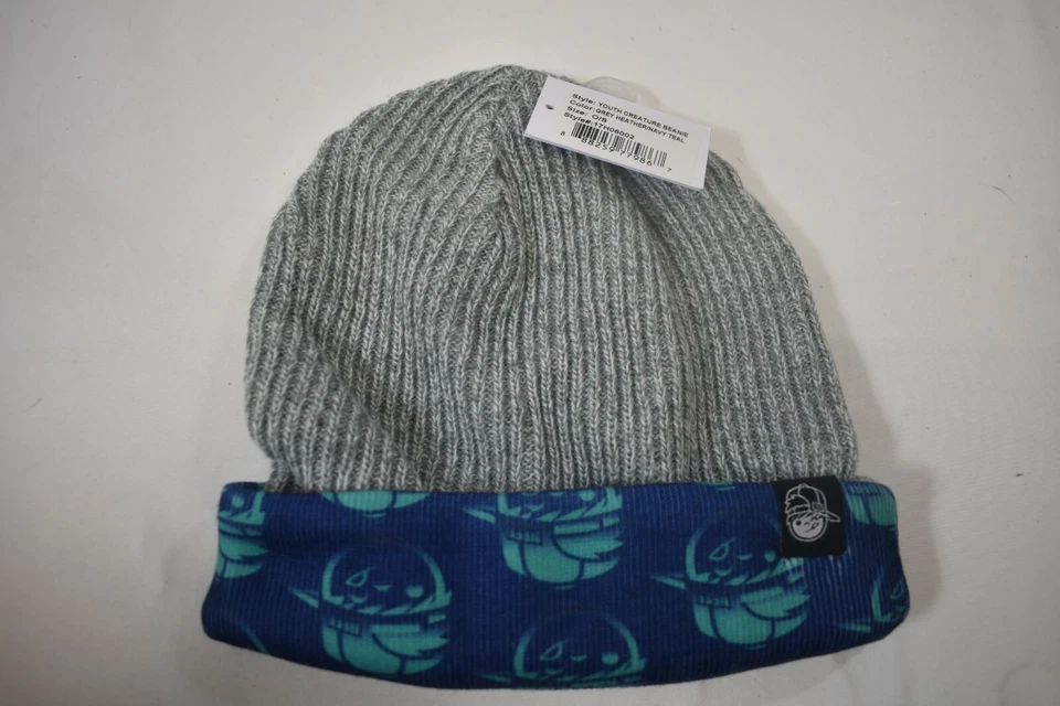 NEFF Youth Boys Grey Heather/Navy Teal Creature Beanie Hat New - Image 2 of 4