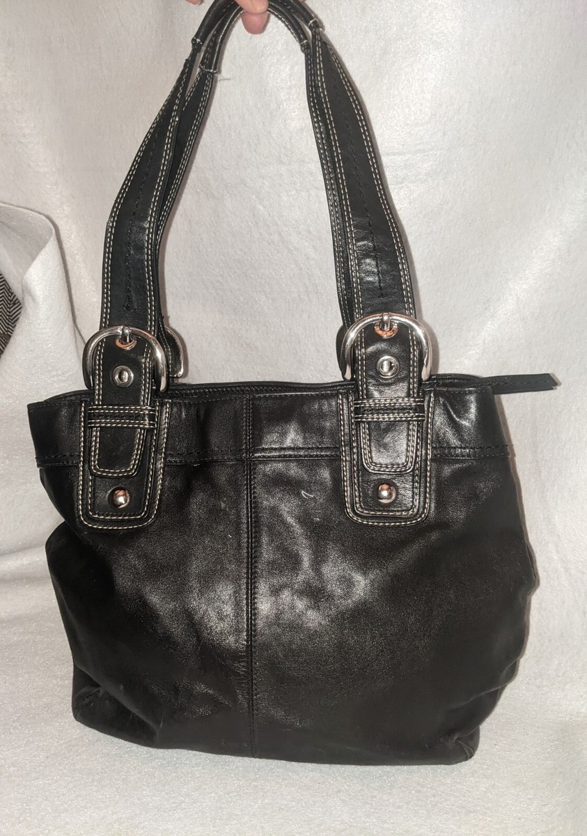 Coach F15045 Soho Pleated Black Leather Shoulder Shopper Purse