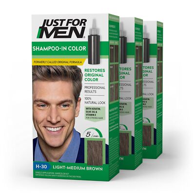 Just For Men Shampoo In Color Light Medium Brown 3 Pack Restores Natural Hair...