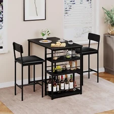 3 Piece Dining Table Set Modern Kitchen Table with 2 Chairs and Storage Shelves