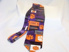Ralph Marlin Clemson Tiger and Paw Purple and Orange 58  Long Necktie