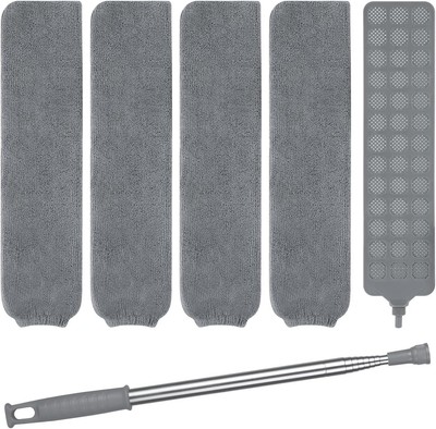 Flat Duster Bedside Dust Brush, Stretchy Duster with Stainless Steel Telescopic