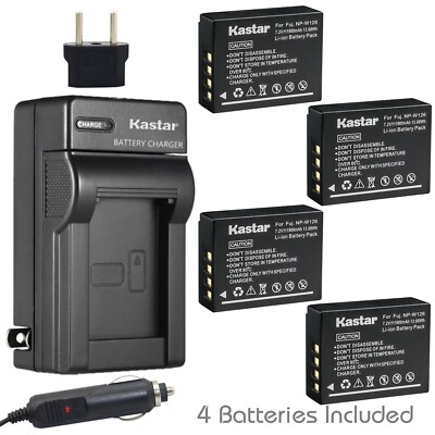 Travel Charger & 4 battery for Fujifilm X-A7 X-A10 X-E1 X-E2 X-E2S X-E3 X-E4