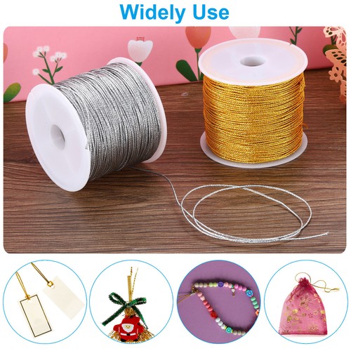 100m/109yards Metallic Cord, 1Roll 0.3mm Dia Ornament String Thread, Gold - Picture 4 of 5