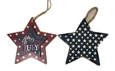 July 4th  Blue Star Wood Christmas Ornament 4  x 4  Patriotic Americana