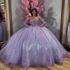 Lilac Sweet 16 Quinceanera Dresses Applique Lace Beading Tull Party Birthday