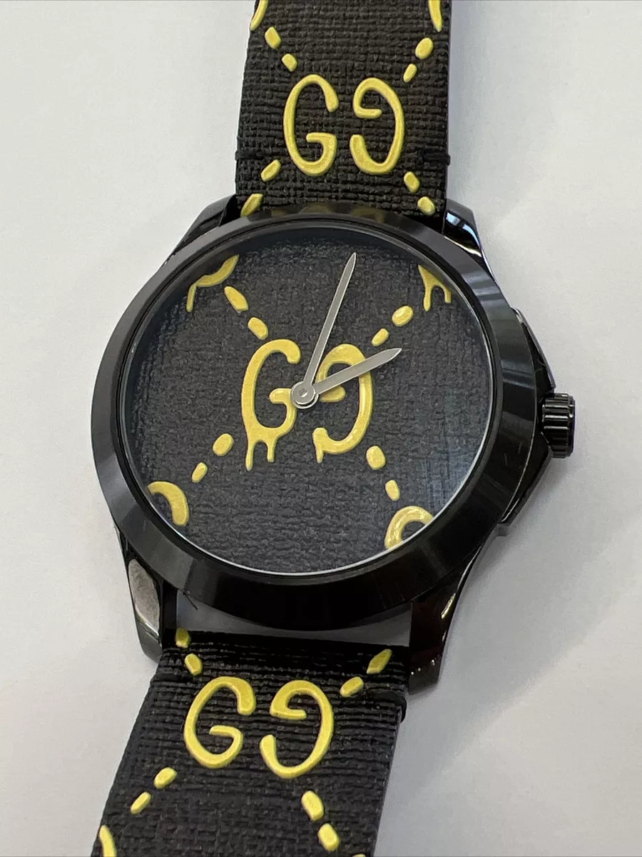 Gucci G-Timeless Ghost Black & Yellow PVD Steel 38mm Watch YA1264019