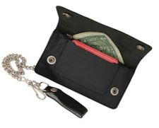 Black Calfskin Leather Men's Vintage Chain Long Wallet Biker Trucker Motorcycle