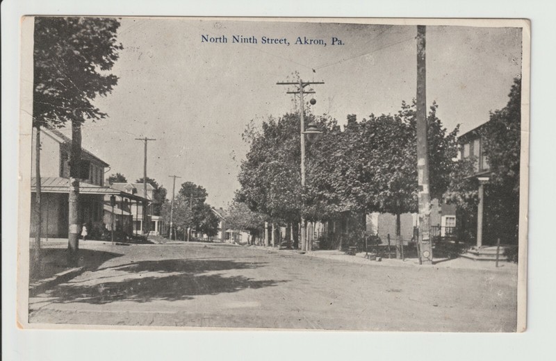 Pennsylvania Akron North Ninth 9th Street town scene homes trees 1915 PA POSTED