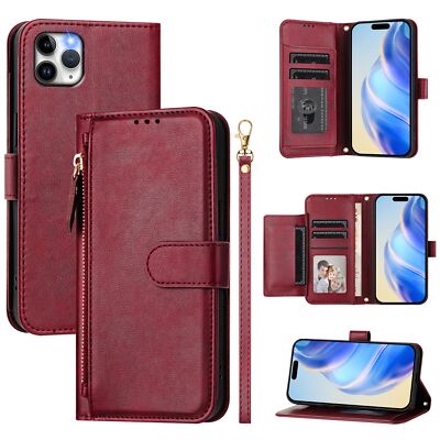 For Apple iPhone 11 Pro Max Phone Case Multi-function Zippered