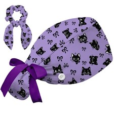 Ponytail Scrub Cap Women Surgical Bonnet Breathable Bow Scrunchie Tie