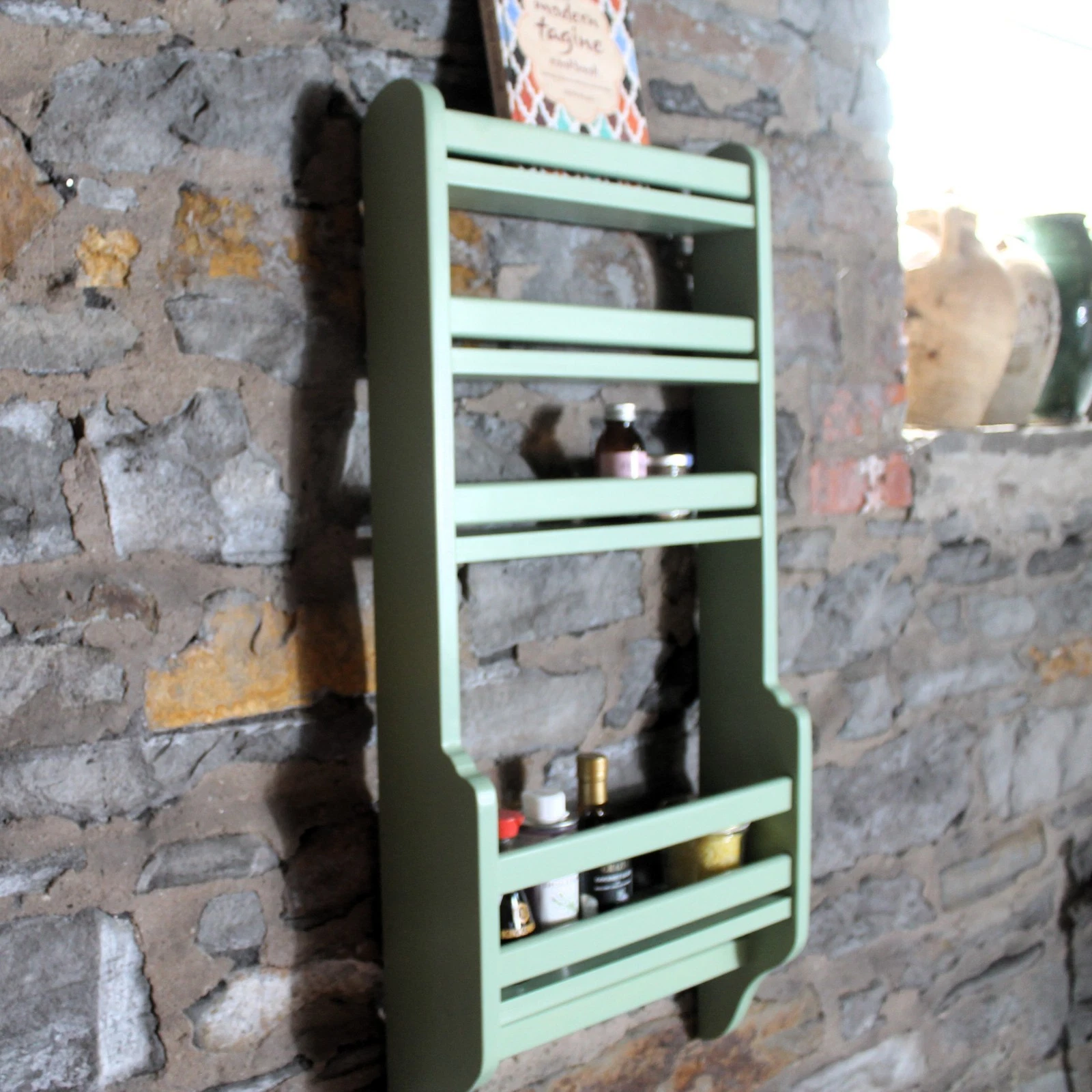 Kitchen Cupboard Door Spice Rack No Assembly Wall Shelf Green Wall Unit