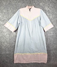 VTG Saybury Nightgown Robe Housecoat Dress  XL Seersucker Blue Embroidered