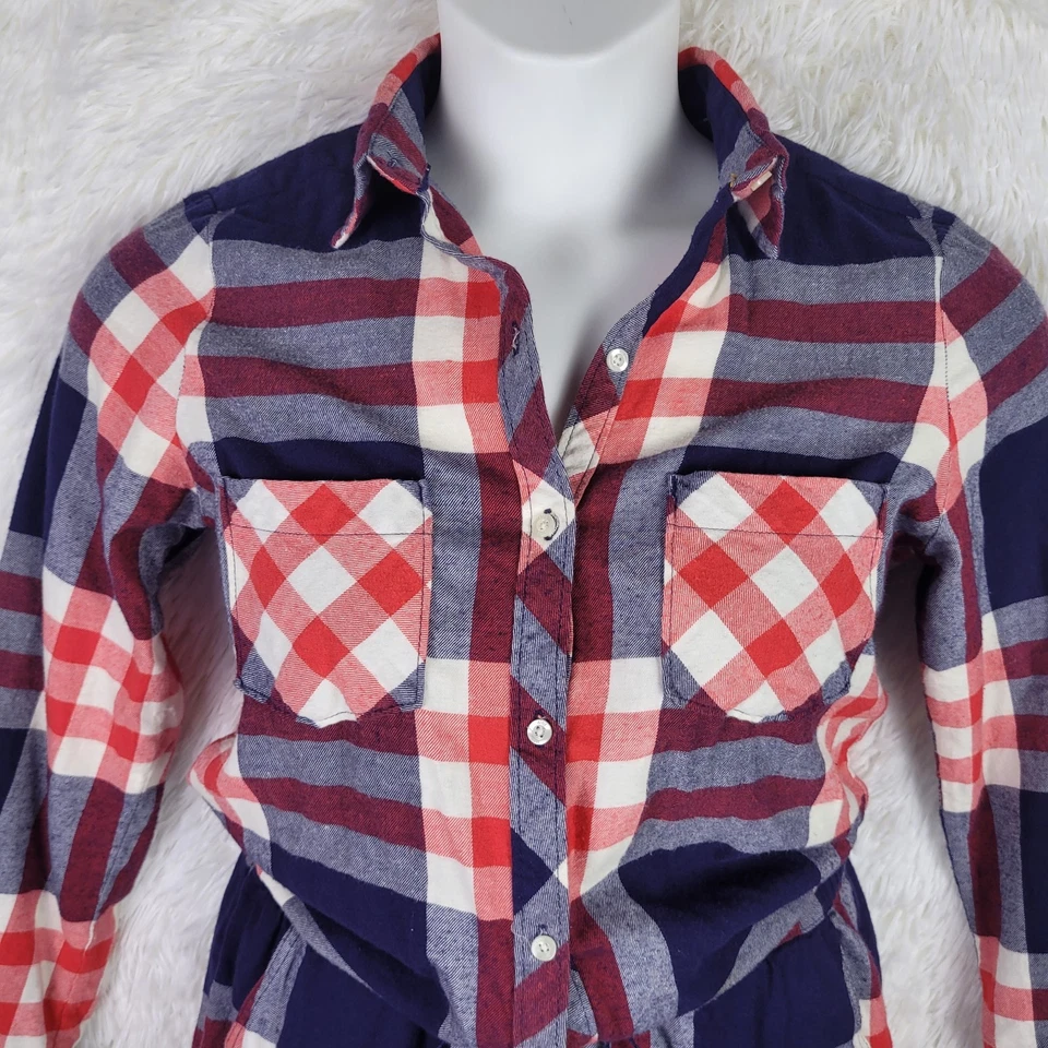 Mameluco Aerie mediano rojo azul a cuadros con botones cintura Spring Farmer Foto 2 de 4