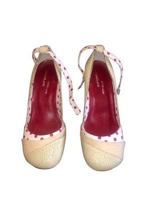 Irregular Choice Vintage Distressed Red/White Polka Dots Cow Hair Heels US8/EU39