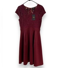 NWT MISS MAY - Sleeveless Lace Bodice Dress - Burgundy - Size L