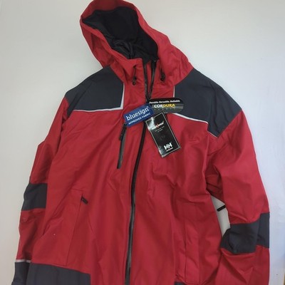 Helly Hansen Workwear Jacket Mens Extra Large Red Gray Hooded Cordura Full Zip