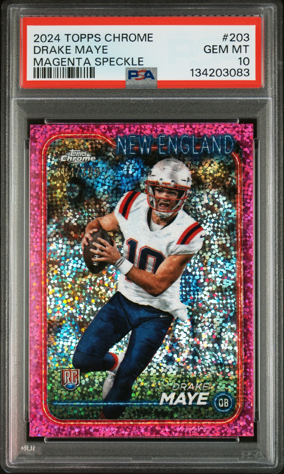 2024 Topps Chrome Drake Maye RC #/399 PSA 10 Magenta Speckle Refractor #203