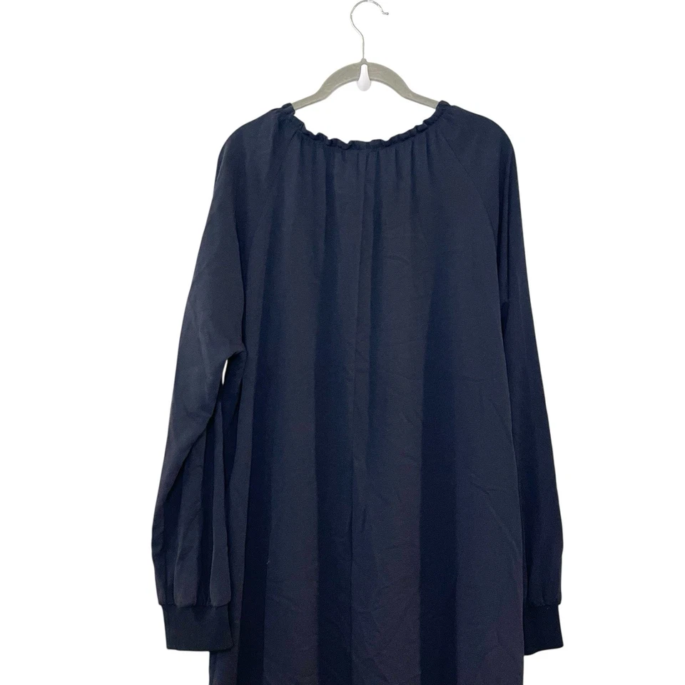 Tibi Savanna Split Neck Midi Dress Solid Navy Blue Long Sleeve Size 10 - Image 4 of 4