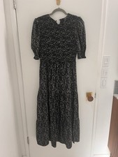 BTFBM Women’s Black White Floral Maxi Dress V-Neck Smocked Puff 3/4 M