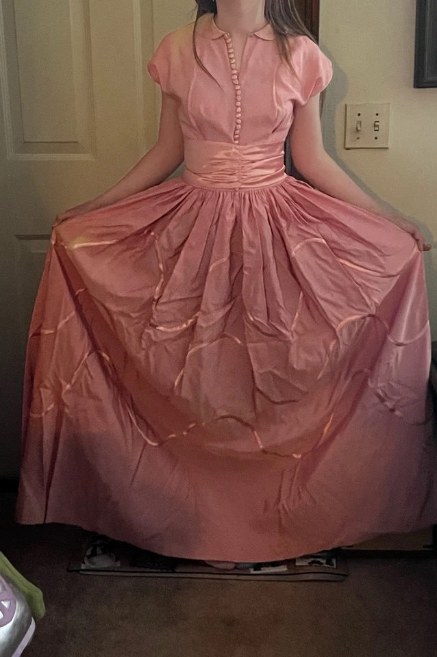 Auténtico vestido formal rosa vintage principios de los años 50 talla pequeña Foto 3 de 4