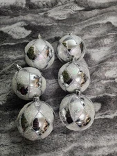 Christmas Ornaments Baubles Silver Geometric Glitter Shatterproof Holiday Set 6