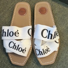 Chloe Woody Flat Mule with Logo  Size 40  / 9 /9.5 - Beige