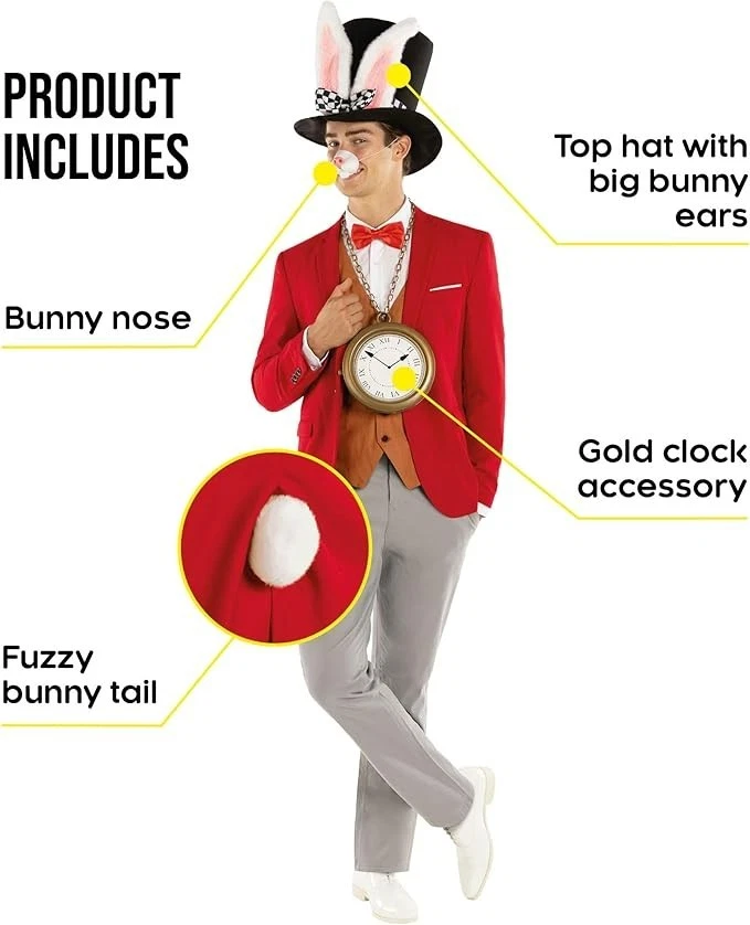 Kit Disfraz Conejo Blanco Adulto Alicia en el País de las Maravillas Accesorio Talla Única Foto 2 de 4