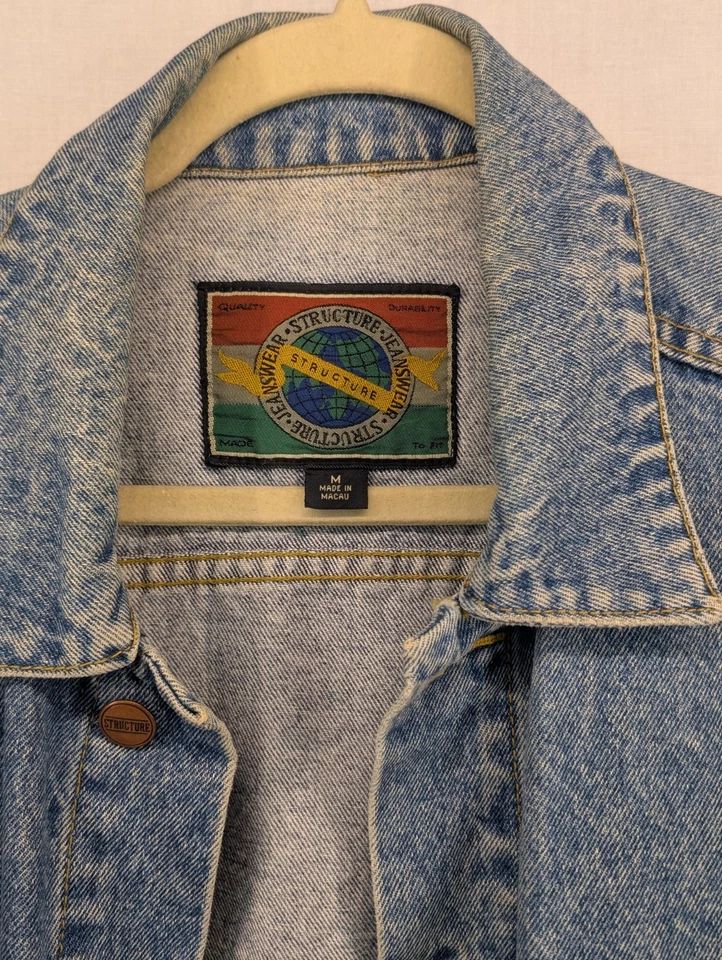 Vintage Blue Denim Structure Jean Jacket Mens Size Medium 90s Long Sleeve Button - Image 4 of 4