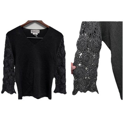 Y2K 90 Joseph A Women Y2K Top XL Crochet Bell Sleeve Whimsigoth Festival Boho