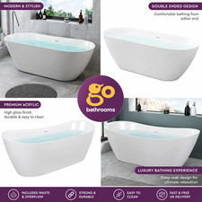 Freestanding Acrylic Bath Double Ended 1500/1700mm with Waste Overflow
