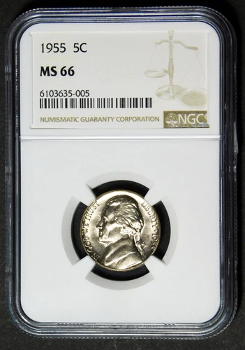 1955 Jefferson Nickel. HIGH GRADE! NGC "Mint State 66"