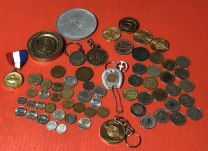 Coins (1943 U.S. / 1920 U.K. Penny, Foreign, Novelty), Tokens, Key Rings, Medal
