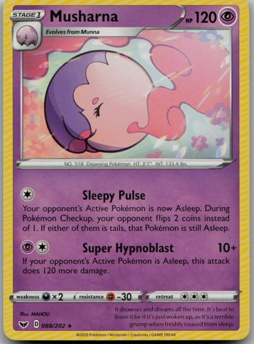 Musharna 088/202 Rare SWSH01: Sword & Shield Base Set LP Pokemon