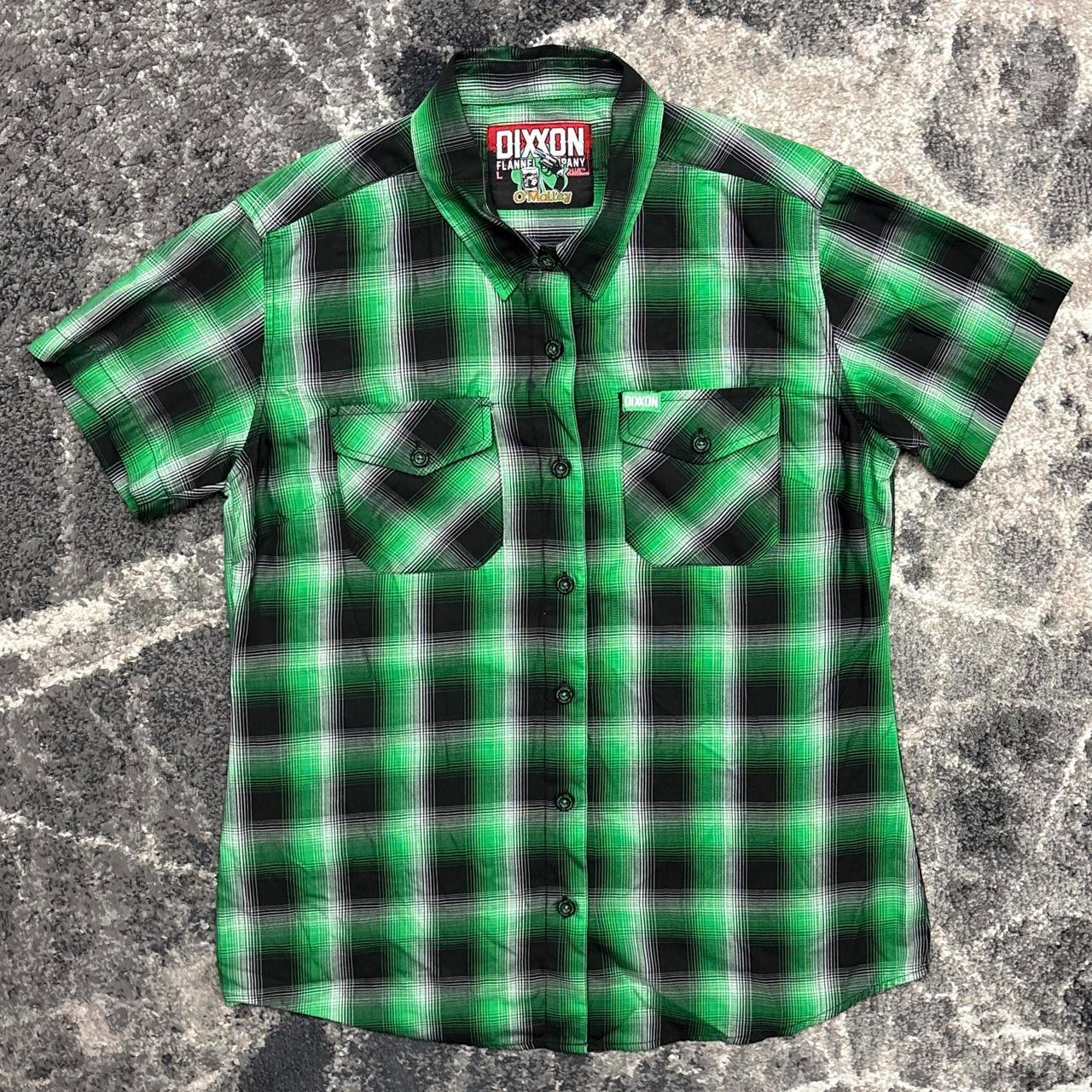 Dixxon Flannel Co Shirt Womens Large O Malley Green Black Plaid Short Sleeve